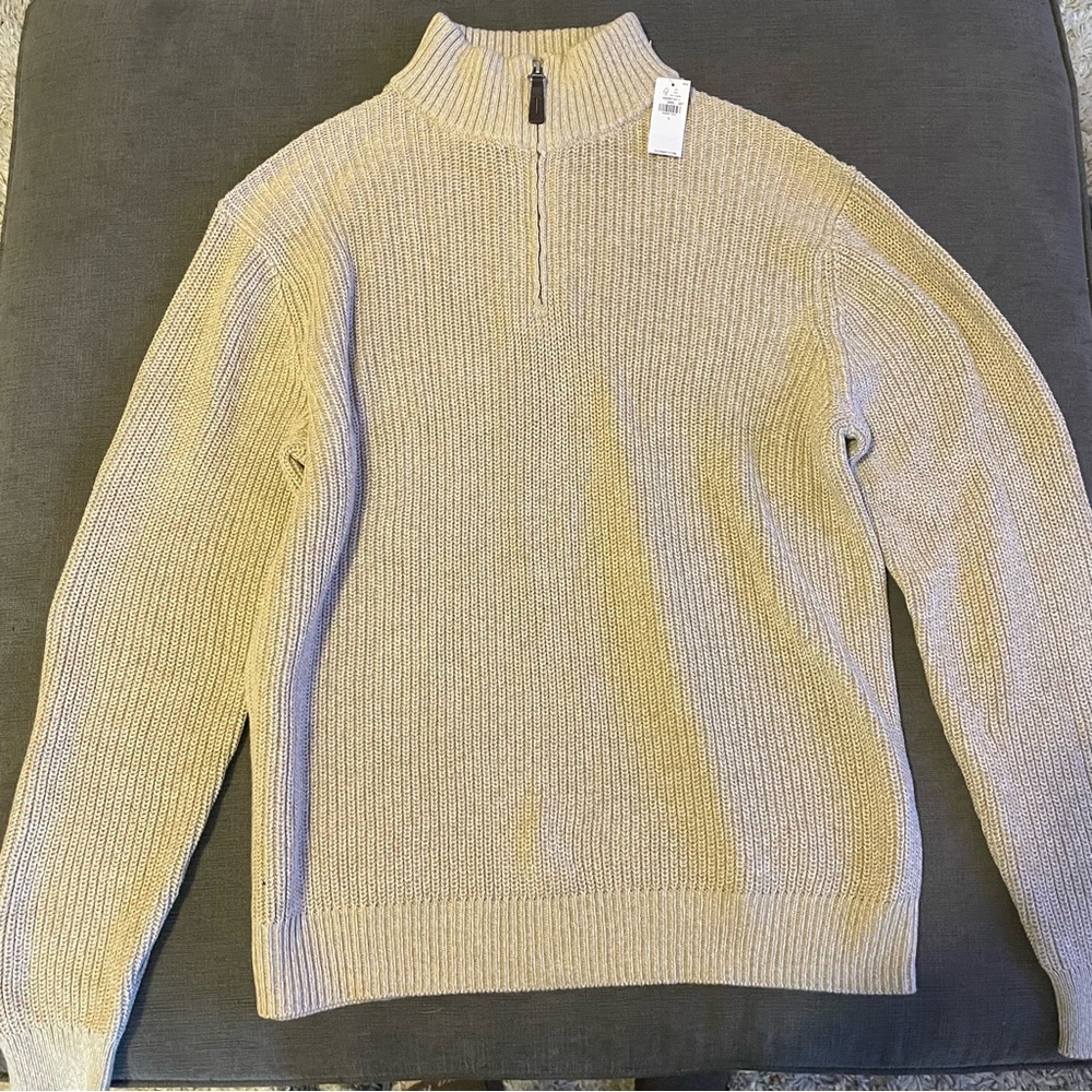 NWT Old Navy Men’s Quarter Zip Knitted Mock-Neck Sweater Oatmeal Tan Size Large